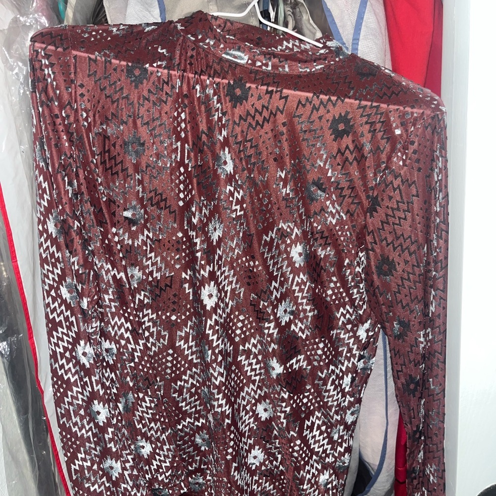 Velvet Aztec Sheer Long Sleeve Shirt Size Small
